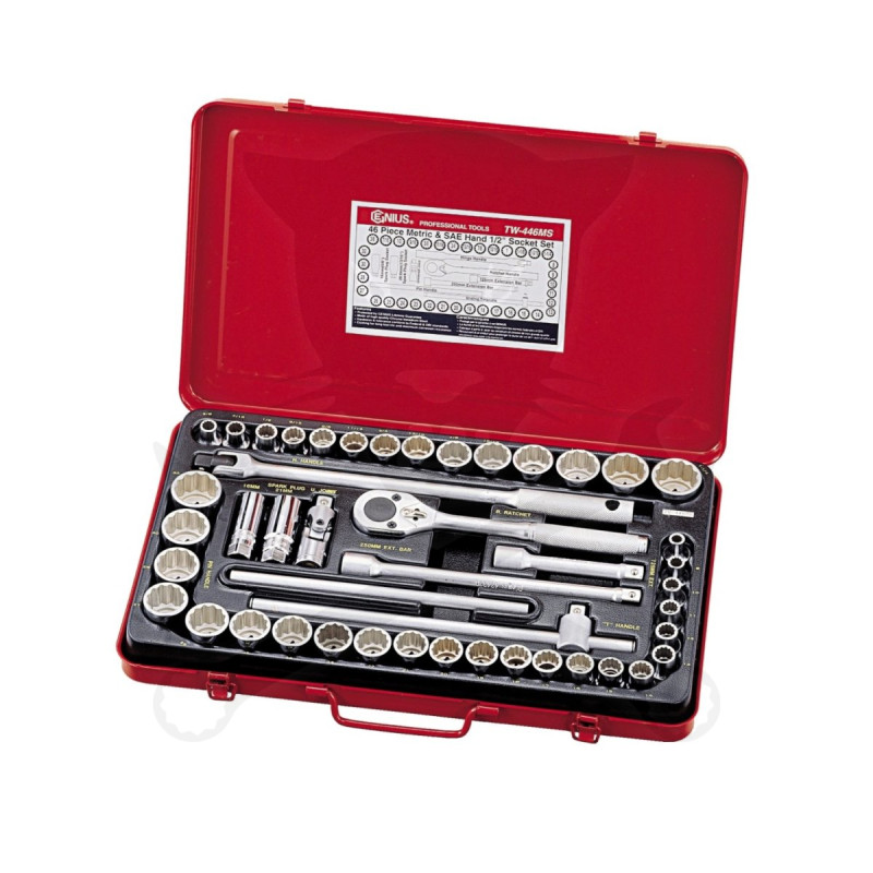 Dugókulcs készlet 1/2" 12 szögű metrikus + COLOS rövid 46 db-os Genius