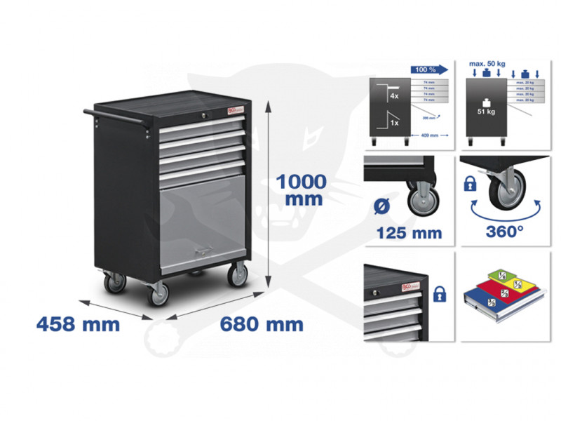 Szerszámos kocsi gyári-felszerelt 151 db 4 fiókos BGS