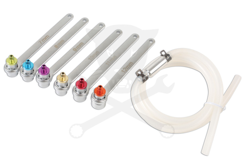 Féklégtelenítő kulcs készlet tömlővel 6 db-os + szelepes tömlő -TS20