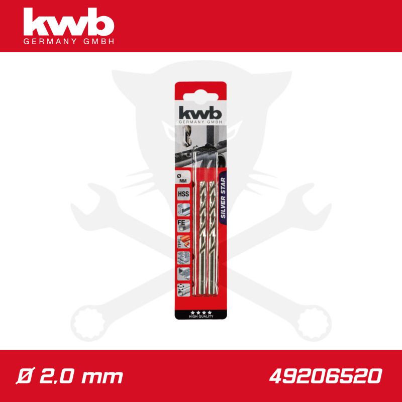 Csigafúró 2,0 mm HSS-G DIN 338 Silver Star, profi 2 db-os - KWB