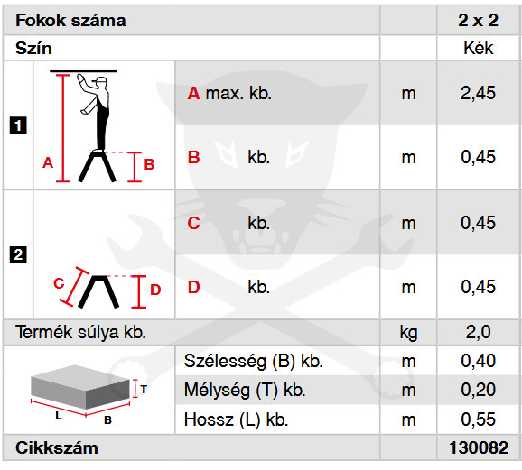 Fellépő ALU lépcsőfokos két oldalon járható gurulós 2x2 kék - ROLLY