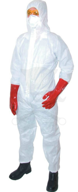 Védőruha-kapucnis vegyvédelmi 5/6-os OVERÁL eldobható L-es - Fehér
