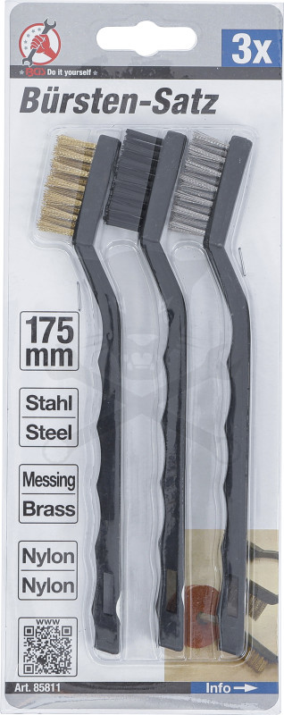 Drótkefe készlet 175 mm 3 db-os acél + réz + műanyag - Kraftmann