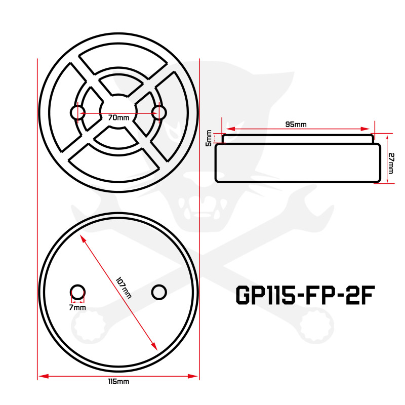 Gumipogácsa csápos emelőhöz 115/107 mm-es félperemes-íves+ 2 furat