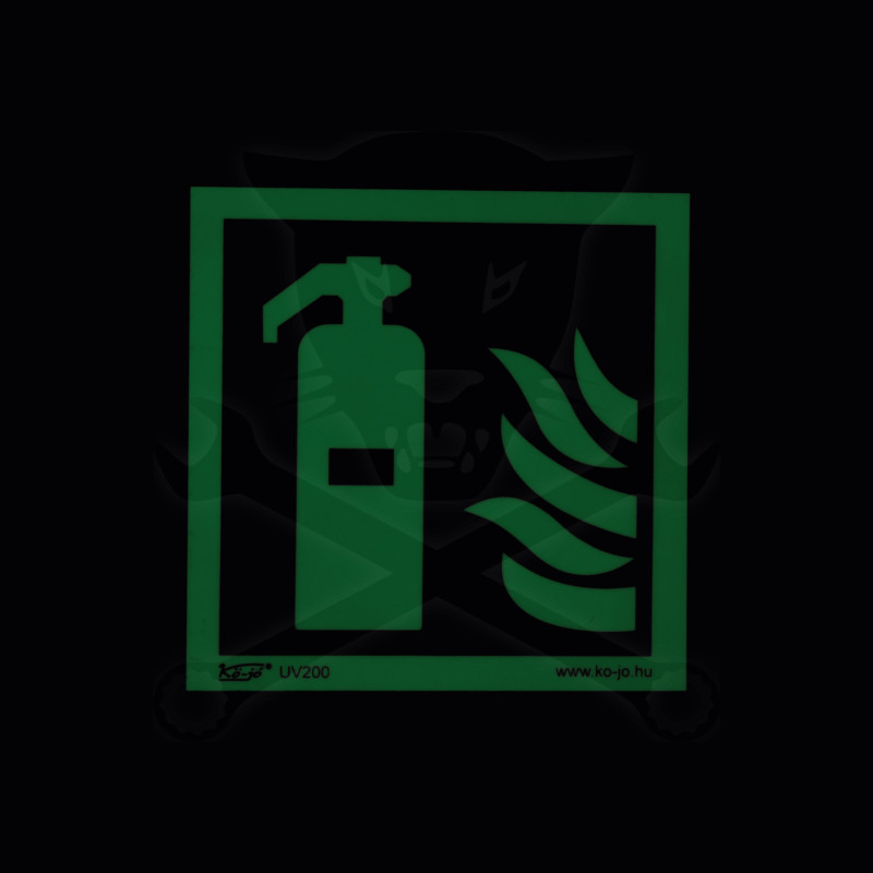 Tábla utánvilágítós öntapadós Tűzoltókészülék lánggal 150x150 UV200