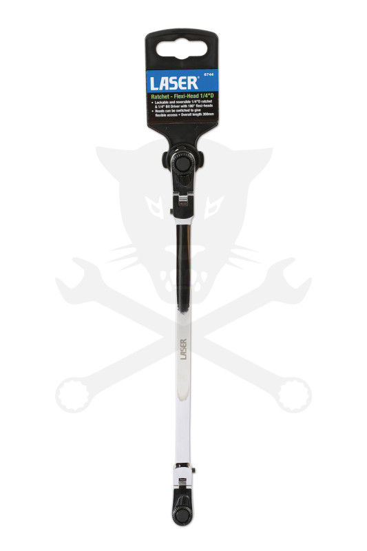 Racsnis hajtószár extra hosszú flexibilis fejjel 1/4" bit+1/4" dugófej