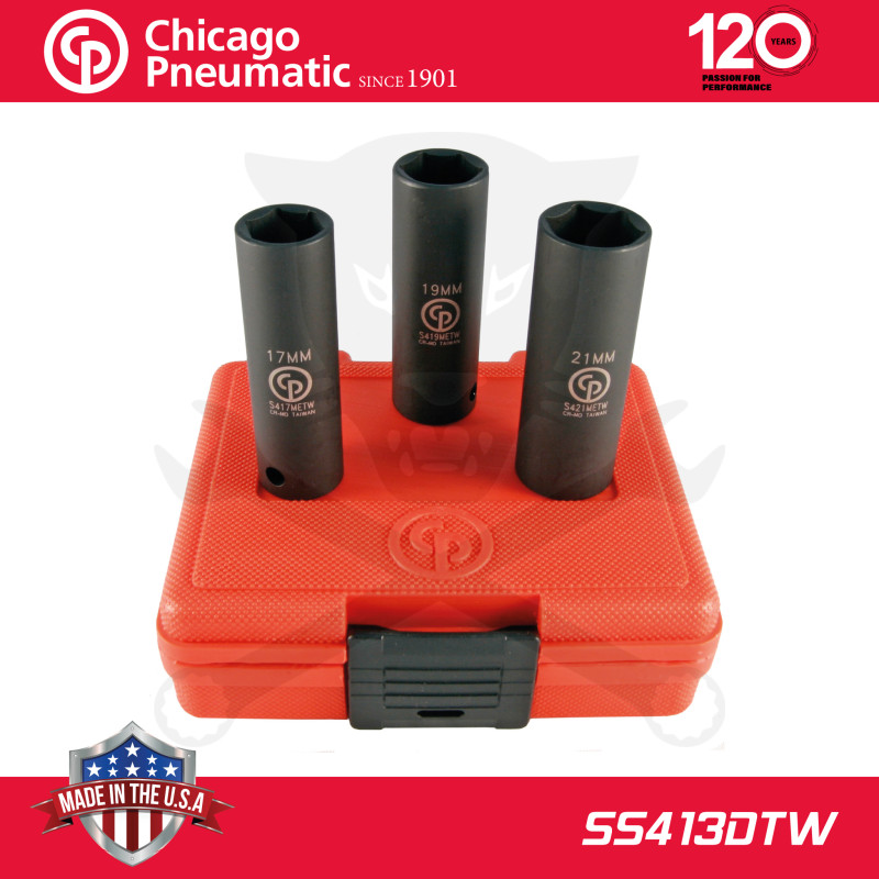 Légkulcsfej készlet 1/2" 3 db 17-21 mm metrikus hosszú 6 l. - Chicago
