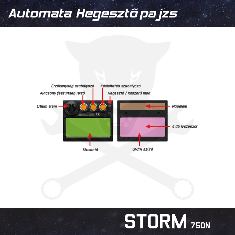 Hegesztőpajzs automata 43 x 98 mm 4 érzékelős oldalbetekintős