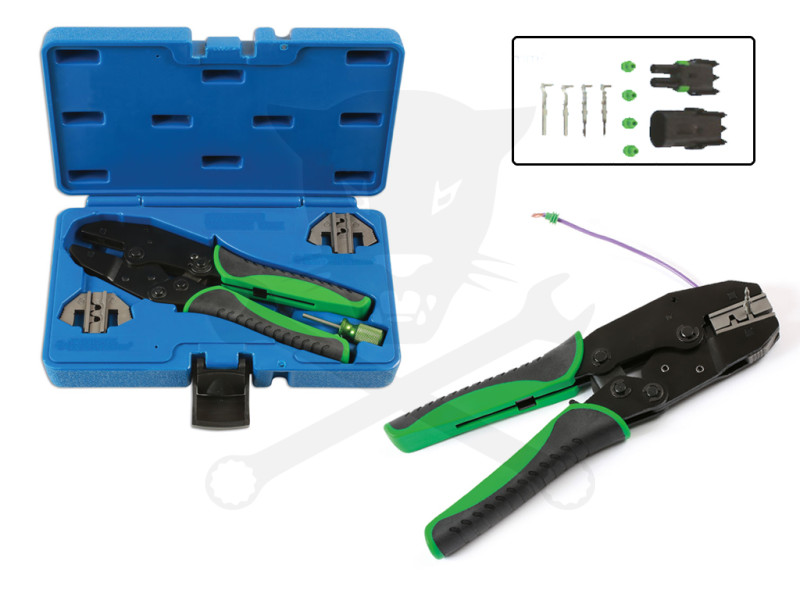 Fogó, saruzó - racsnis - szigeteletlen sarukhoz DIN 0.35-3.0 mm2 készlet-