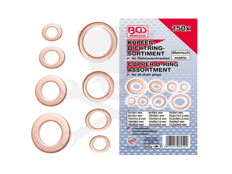 Tömítőgyűrű készlet réz 150 db-os rézalátét metrikus