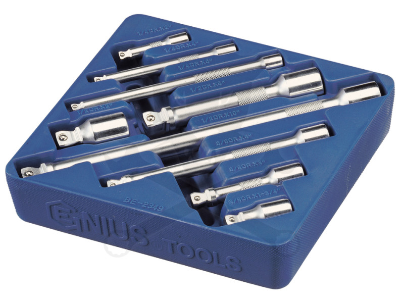 Tálcás Genius toldószár-billenős készlet 9 db-os 1/4 + 3/8 + 1/2" - 1/6