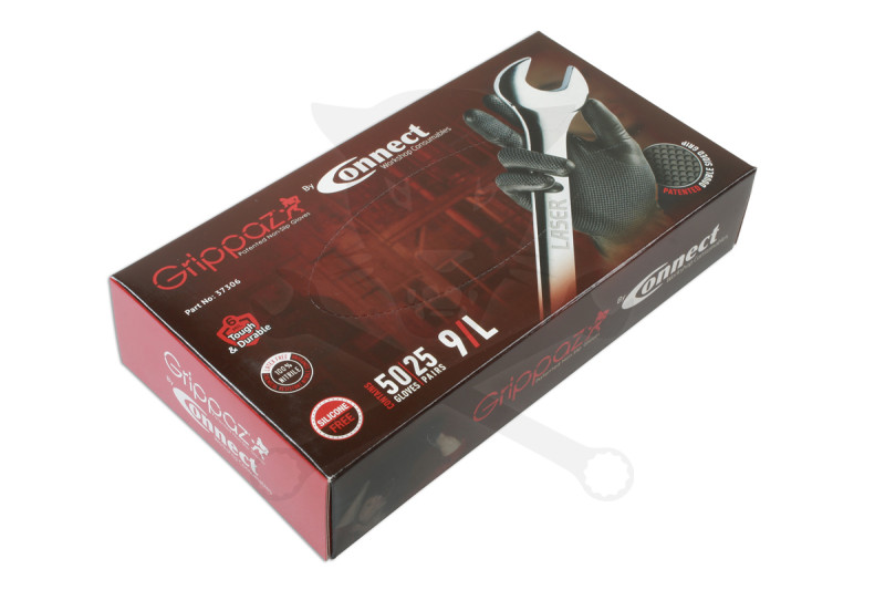 Kesztyű Grippaz 100% Nitril 9/L - dobozos 50 db-os - FEKETE