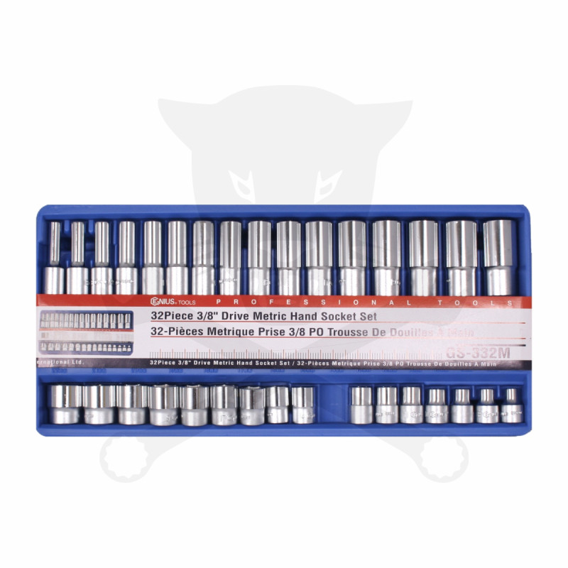 Tálcás Genius dugókulcs készlet 3/8" 6 lapú rövid + hosszú 32 db-os - 1/3