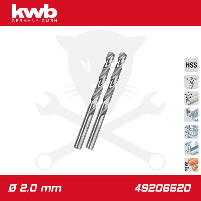 Csigafúró 2,0 mm HSS-G DIN 338 Silver Star, profi 2 db-os - KWB