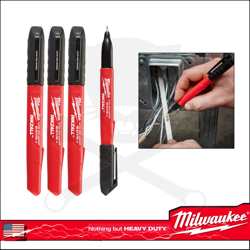 Jelölő filctoll, vékony 0.6 mm Milwaukee FEKETE 4 db-os klt