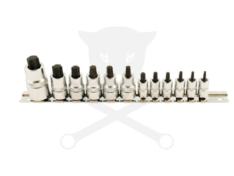 Rátűzőkulcs - crowa+bit készlet 1/4"-3/8"-1/2" 12 db-os RÖVID Torx:T8-T60