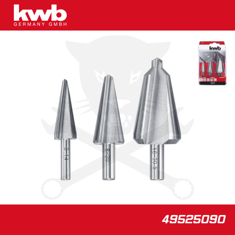 Lemezfúró, lépcsős - készletben 3 db-os HSS 3-30.5 mm KWB