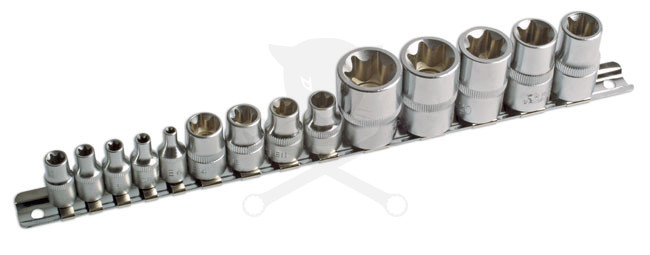 Dugókulcs - crowafej készlet 1/2"-3/8"-1/4" belső torx 14 db-os E4 - E24