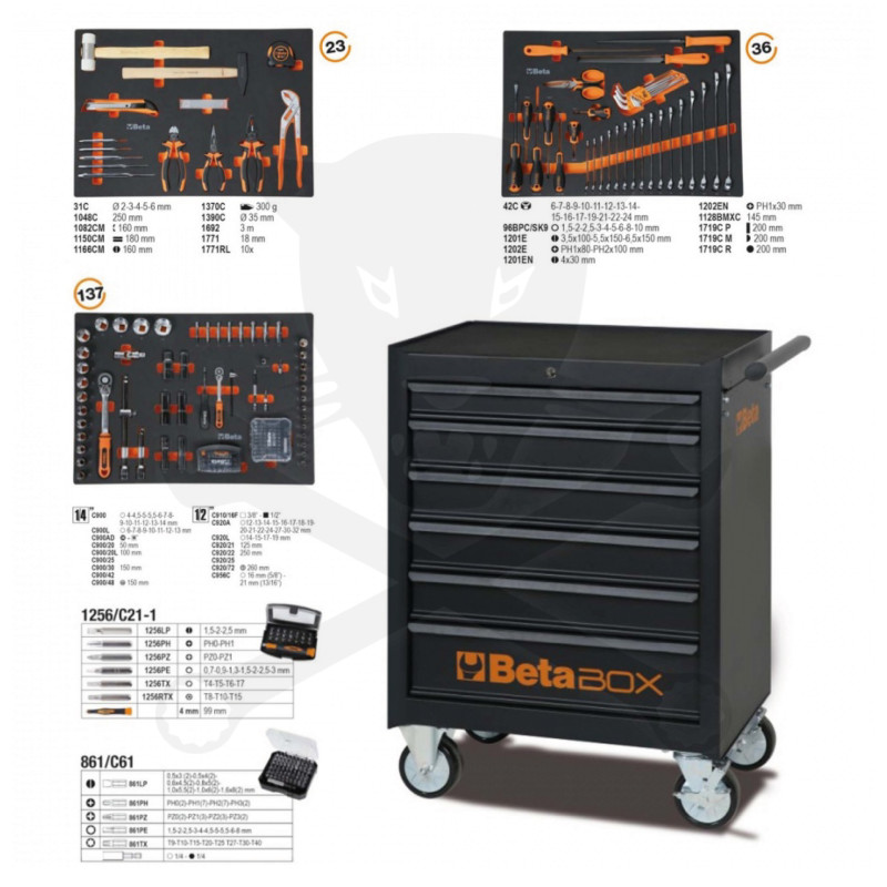 Szerszámos kocsi gyári-felszerelt 196 db-os 6 fiókos - Beta Easy