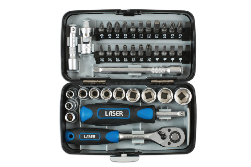 Dugókulcs készlet 1/4" 6 lap 5.5-14 mm + bithegyek 38 db-os LASER