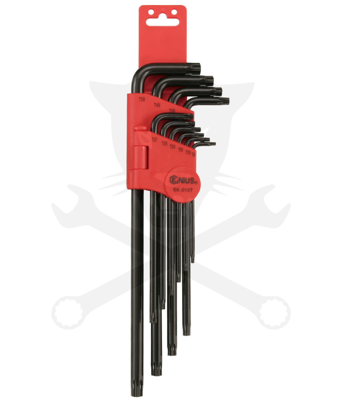 Torxkulcs "L" alakú készlet 10 db-os lyukas torx, hosszú Genius