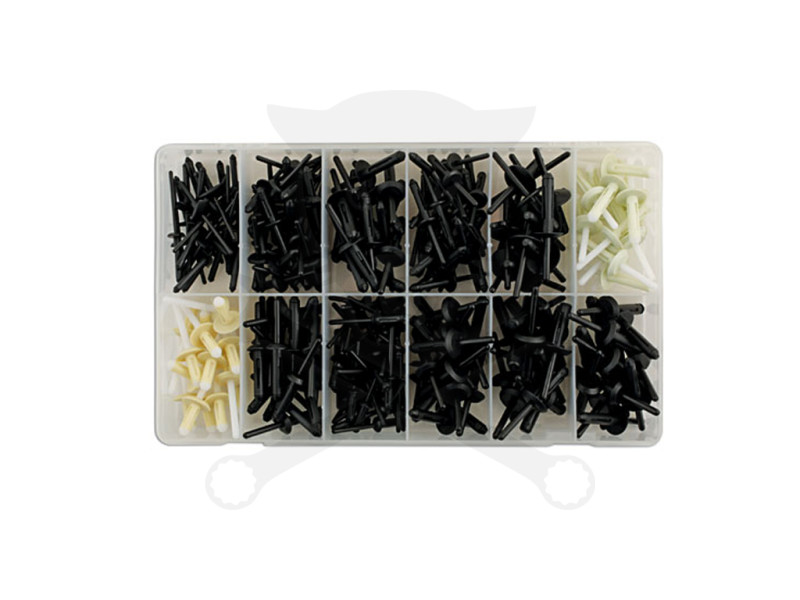 Műanyag szegecsek vegyes doboz Ford, Mazda, Audi, VW - 235 db