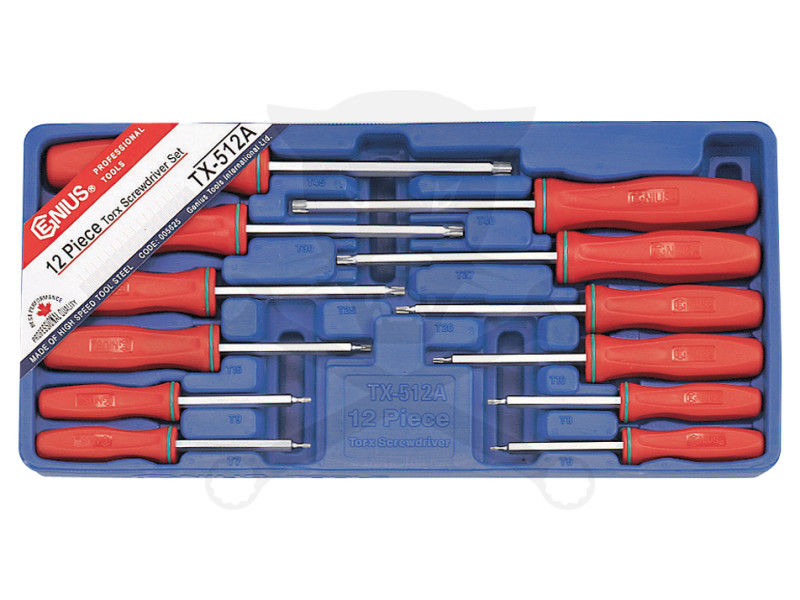 Tálcás Genius csavarhúzó készlet TORX - LYUKAS - 12 db-os - 1/3