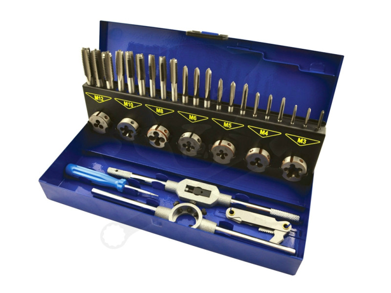 Menetfúró és menetmetsző készlet metrikus M3-M12 - 32 db-os (SEN-086-3990K)