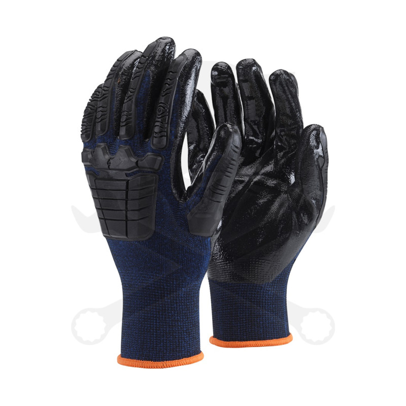 Kesztyű - szerelőkesztyű - Kék Nitril mártott, protektoros 9/L