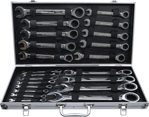 Csillag-villás racsnis készlet 22 db-os 6-32 mm fényes polírozott kivitel