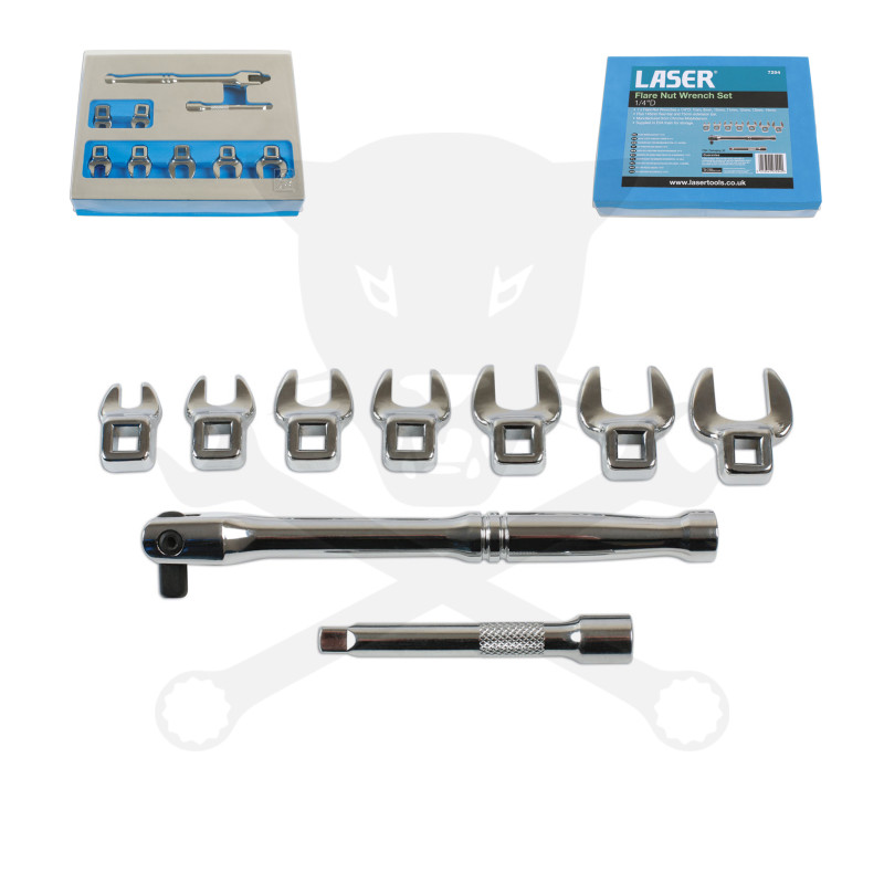 Villáskulcs adapter készlet nyitott 1/4" 9 db-os 7-14 mm "Crowfoot"