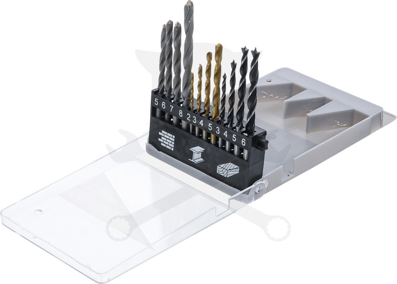 Csigafúró készlet Kombinált: Betonhoz + Acélhoz + Fához 3x4=12 db-os készlet