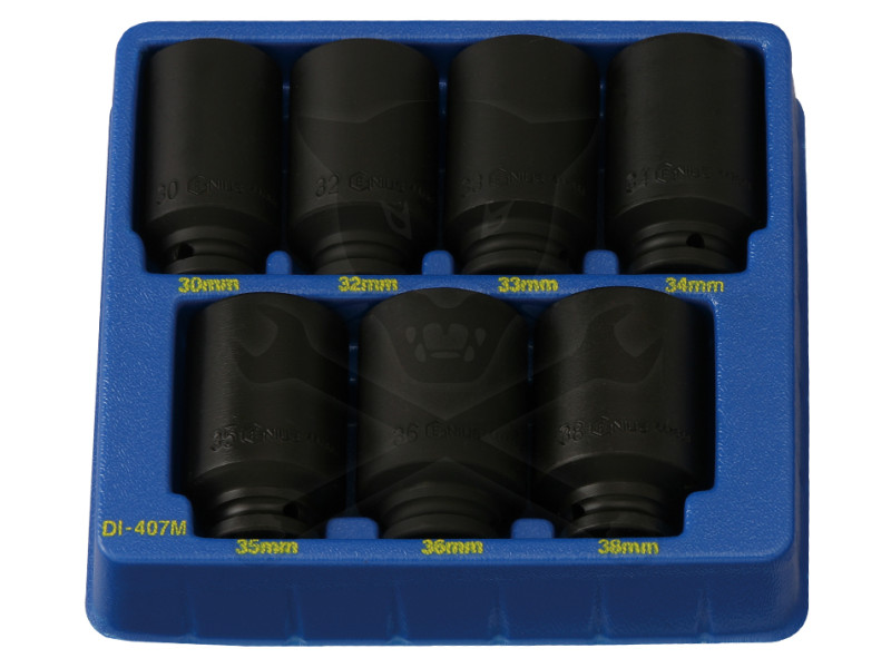 Tálcás Genius dugókulcs, gépi készlet 6 lapú hosszú 1/2" 7 db-os 30-38mm (DI-407M )