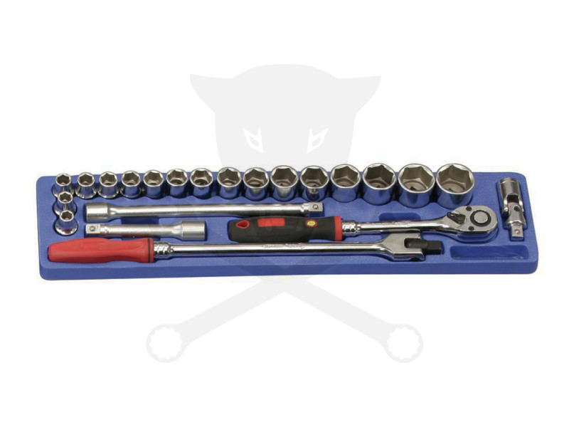 Tálcás Genius dugókulcs készlet 6 lapú normál 1/2" 22 db-os TS-125-höz