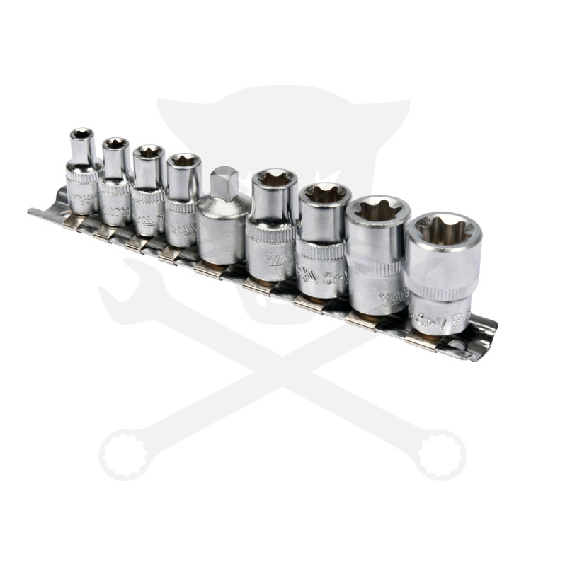 Dugókulcs - crowafej készlet 1/4" belső E-torx 9 db-os - Genius