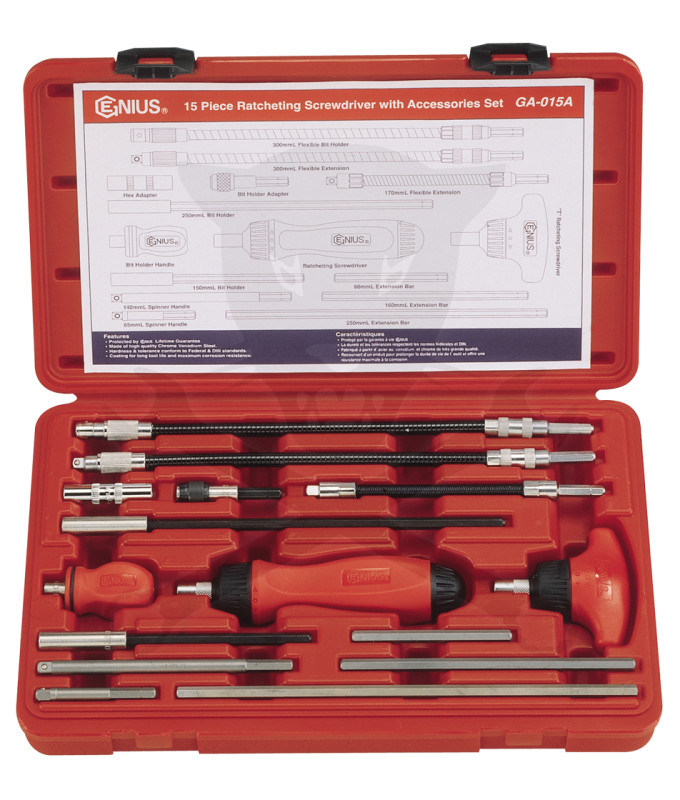 Csavarhúzó bit hajtó 15 db-os készlet imbusz + racsnis hajtó - Genius
