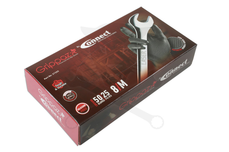 Kesztyű Grippaz 100% Nitril 8/M - dobozos 50 db-os - FEKETE