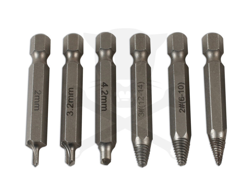 Csavarkiszedő készlet 6 db-os fúró és kihajtó spec. bit készlet: 3-14 mm