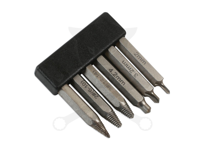 Csavarkiszedő készlet 6 db-os fúró és kihajtó spec. bit készlet: 3-14 mm