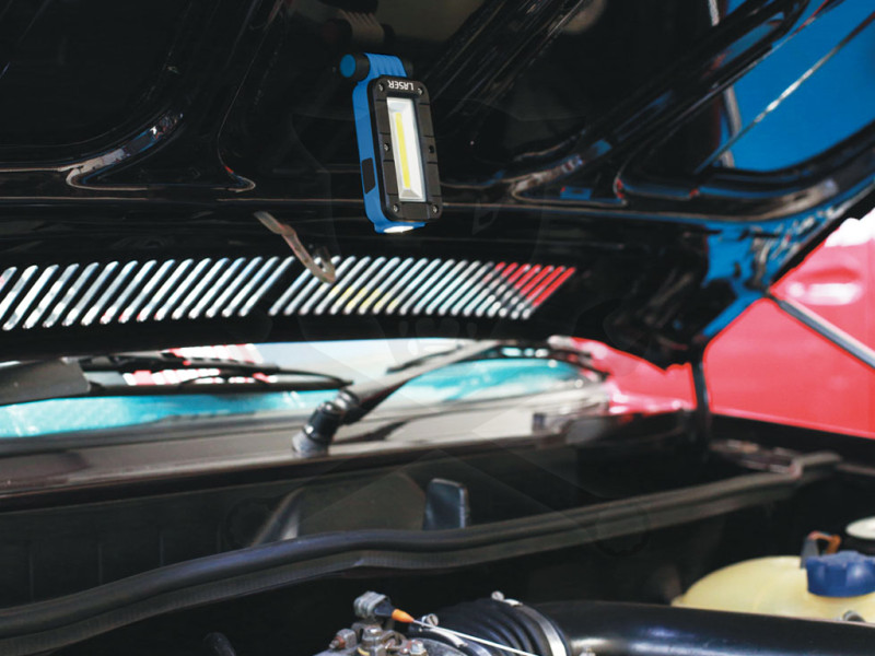 Szerelőlámpa - LED 02 COB akkus - USB - IPX5 összecsukható - Laser