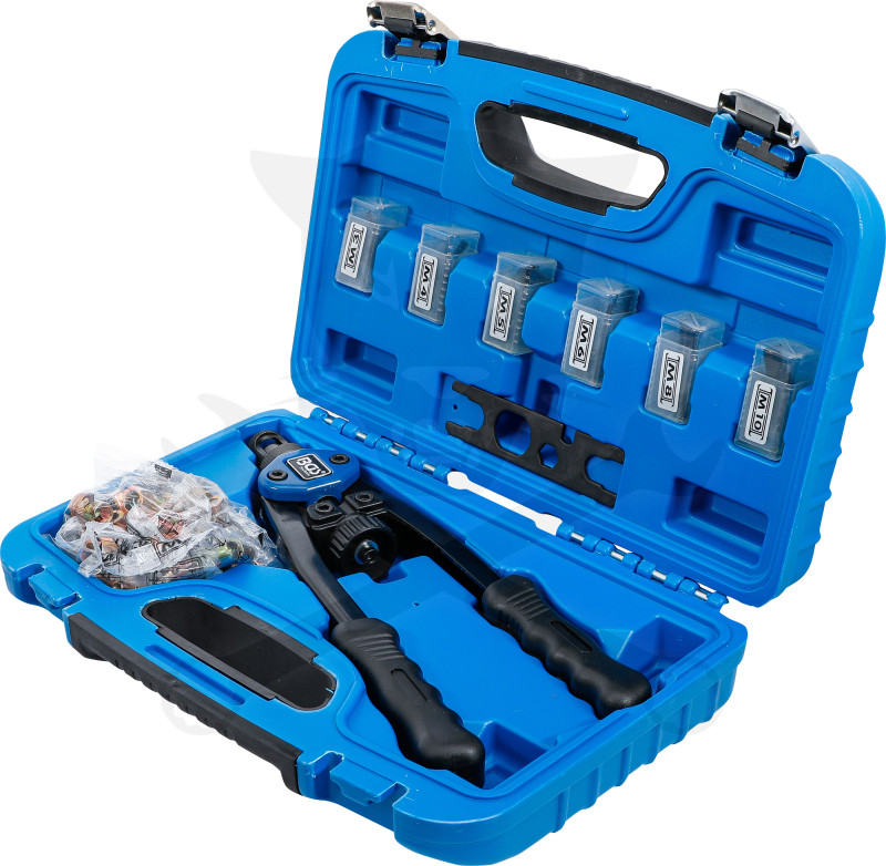 Szegecsanya behúzó kétkezes készlet M3-M4-M5-M6-M8-M10 Alu+Acél - BGS