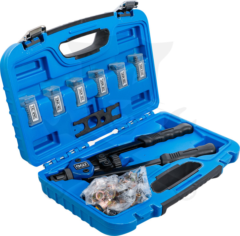 Szegecsanya behúzó kétkezes készlet M3-M4-M5-M6-M8-M10 Alu+Acél - BGS