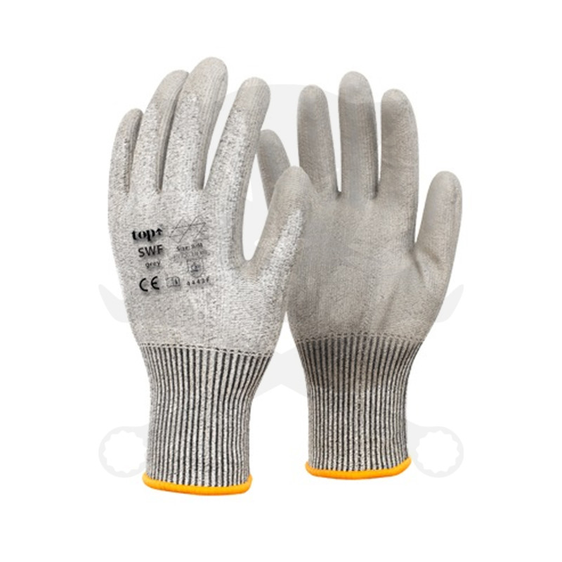 Kesztyű - szerelőkesztyű - szürke PU mártott vágásbizt. M-es 9-es