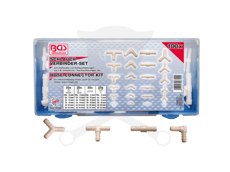 Műanyag csőcsatlakozó készlet 3-12 mm 100 db-os - BGS