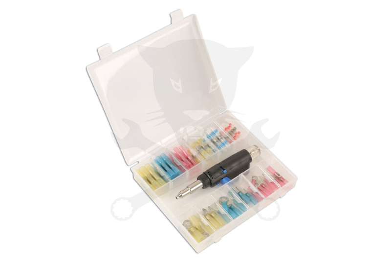 Gázmelegítő-gázzsugorító pisztoly + zsugorodó saru készlet 73 db-os