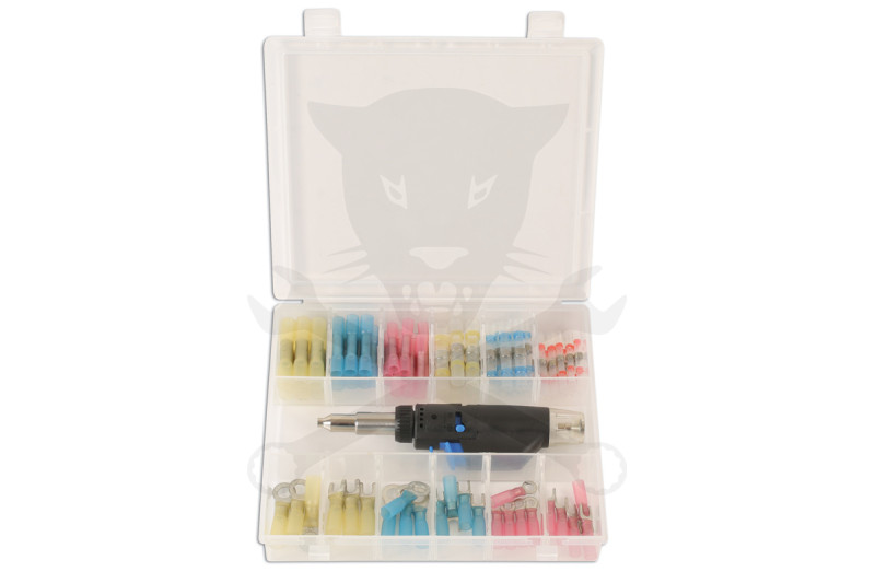 Gázmelegítő-gázzsugorító pisztoly + zsugorodó saru készlet 73 db-os