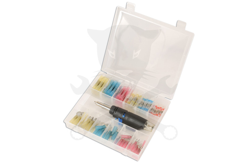 Gázmelegítő-gázzsugorító pisztoly + zsugorodó saru készlet 73 db-os