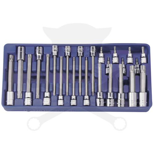 Tálcás Genius rátűzőkulcs készlet torx 3/8" + 1/2" 24 db-os 1/3