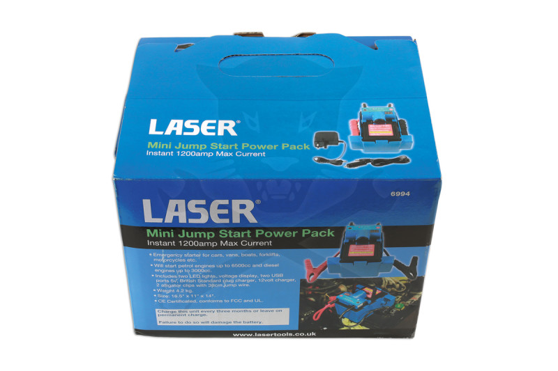Akkumulátor bikázó-indító (starter) 12 V -1200A -14Ah -Laser Tools