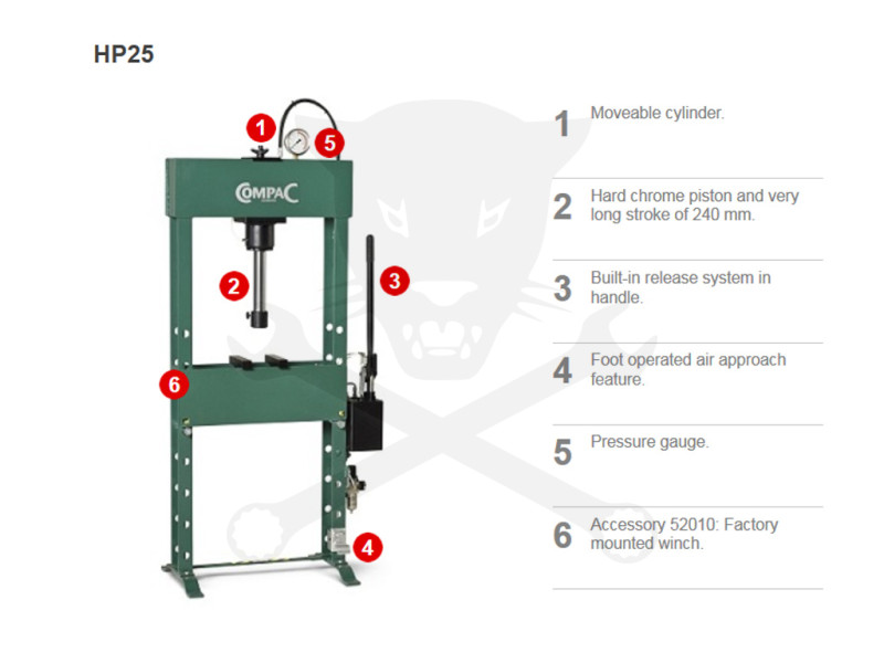 Prés 25 t hidro-pneumatilus kézi-karos - gyors dugattyú - Compac HP 25 G6